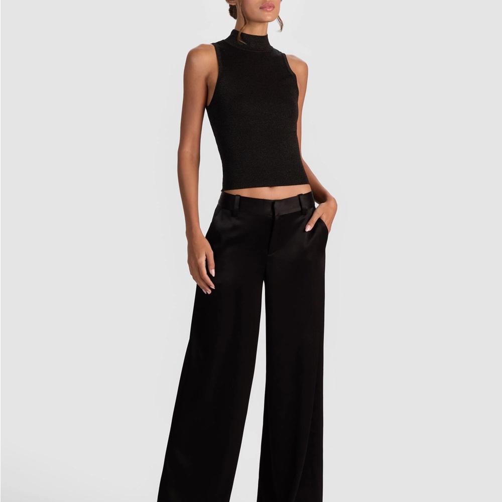 Alice + Olivia Black STU BAGGY Wide-Leg Pants